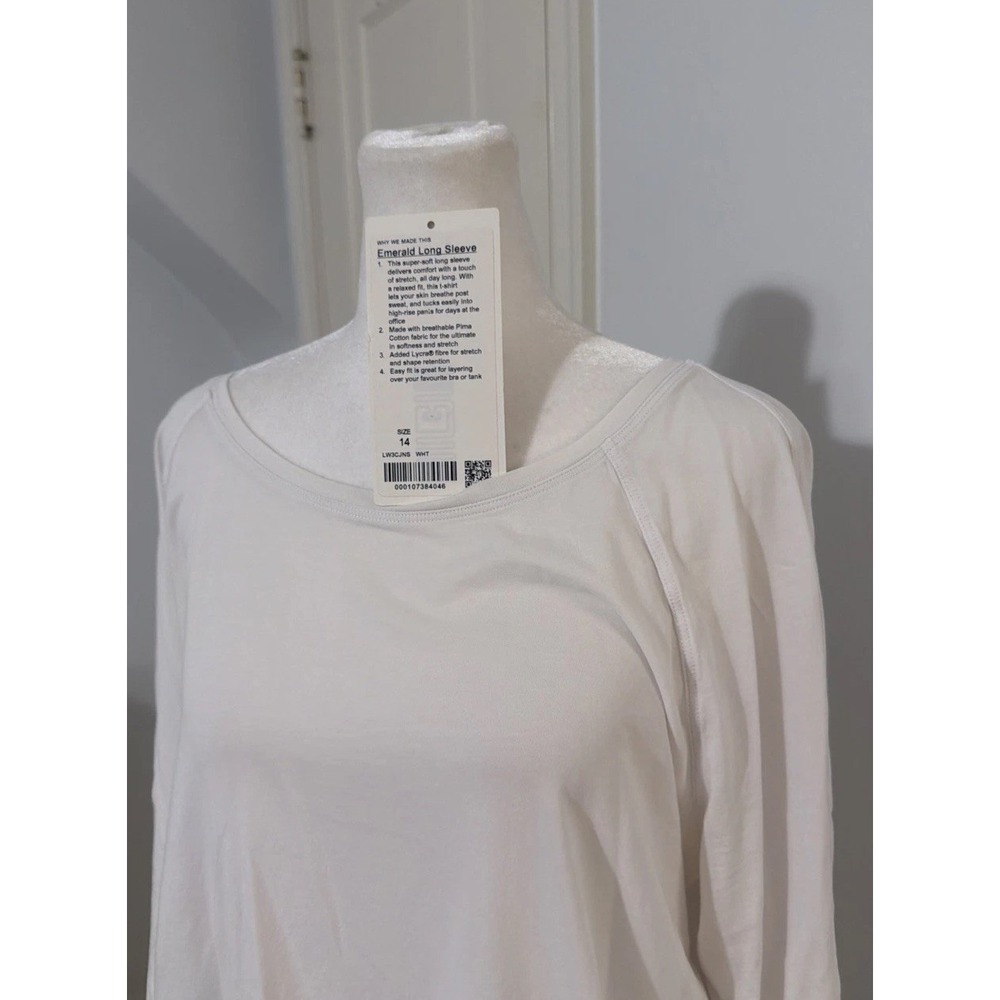 🍋EUC Lululemon Emerald Long Sleeve Shirt Womens White Scoop Neck Pima W3CJNS 14 - Picture 4 of 9